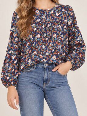 Mini Molly by Molly Bracken Floral Multicolor Puff Sleeve Peasant Blouse 14Youth